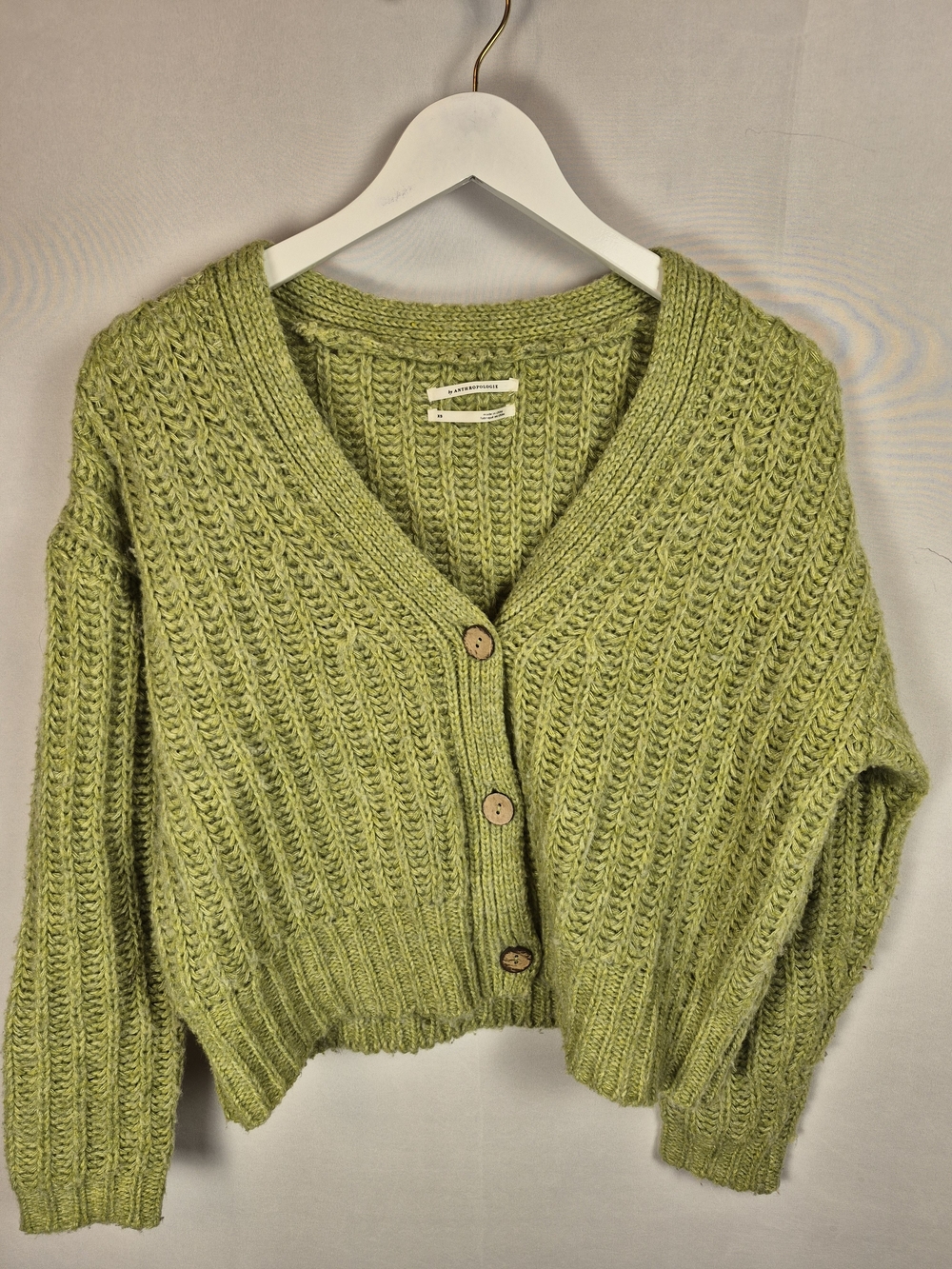 Anthropologie XS Green Chunky Knit Women’s Sweater Cardigan
